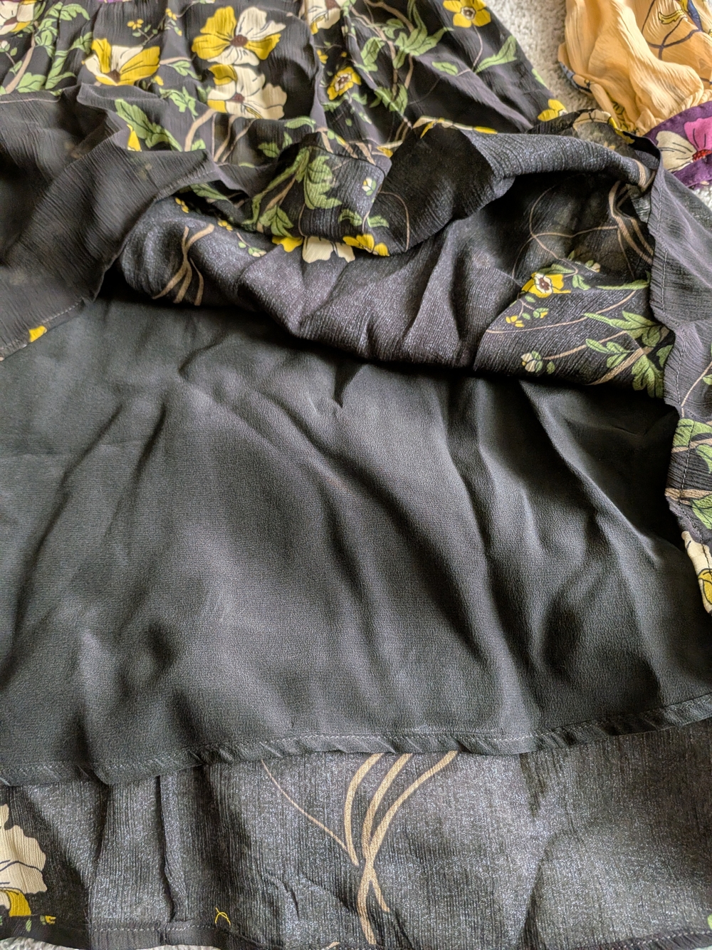 🌼B2G1🌼 Warm Floral Contrast-Waist Floral Midi Dress in Black and Light Yellow - Picture 6 of 9